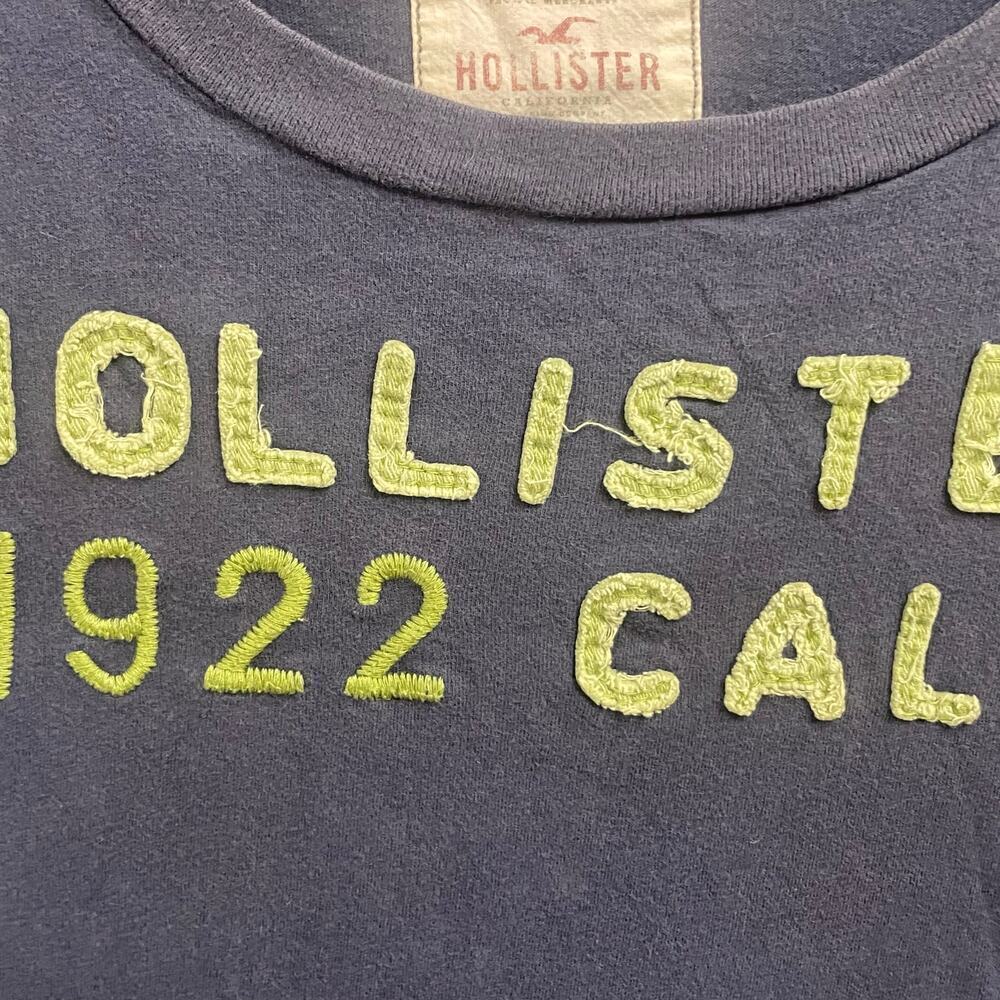 Y2K Hollister Baby Tee Logo Patch Size Large Blue Green Casual - Picture 3 of 3